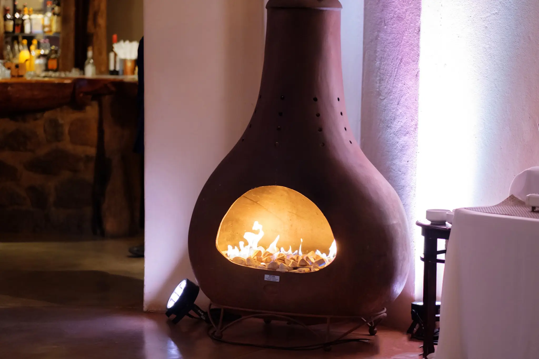 The fireplace in the restaurant